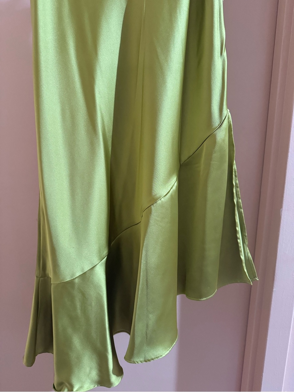 Forever 21 Lime Green Asymmetrical Satin Ruffle Skirt